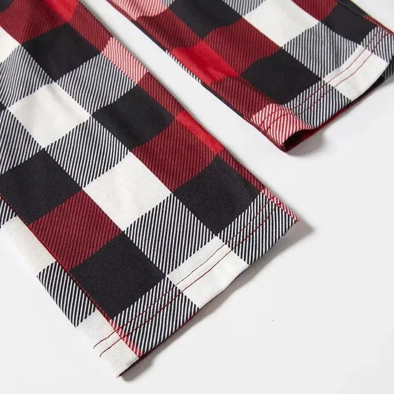 "We Wish You a Merry Christmas" Prints Red & Black & Grey & White Plaid Family Matching Pajamas