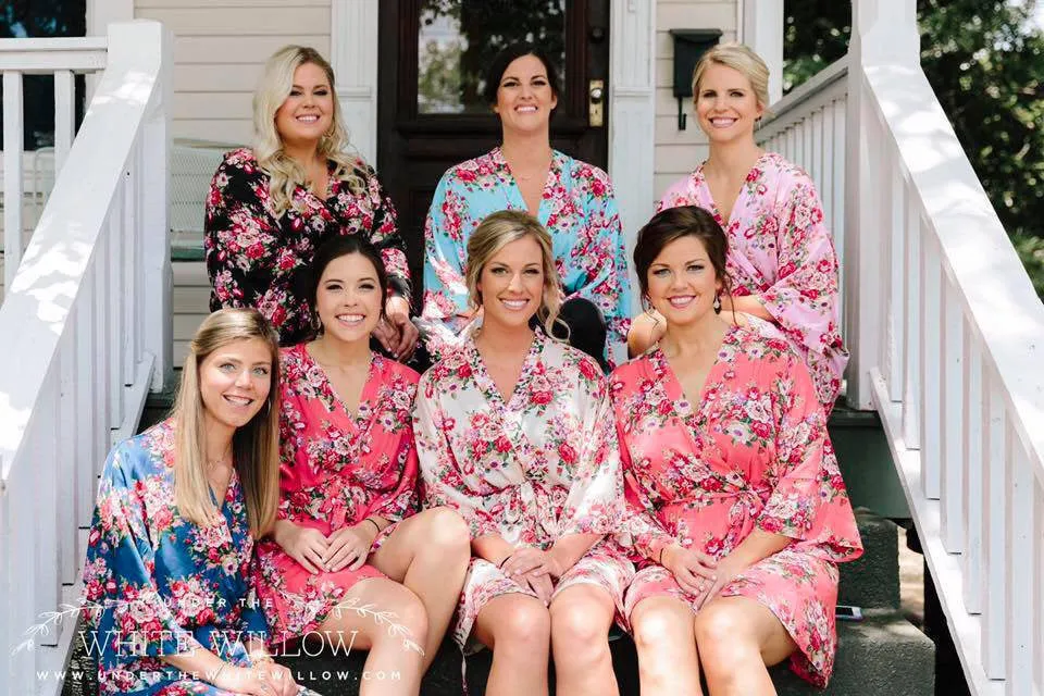 Ready to Ship Set of 9 Bridesmaids Robes, Floral Bridesmaids Robes, Cotton Bridesmaids Robes, Kimono Robes, Flower Girl & Plus Size Robes