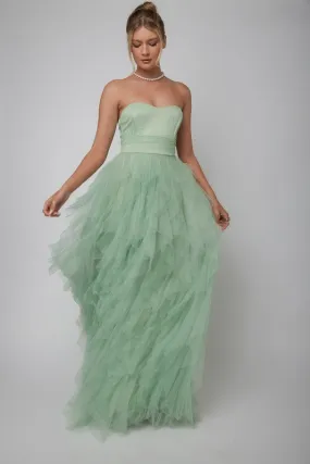 Sage Strapless Tulle Maxi Dress