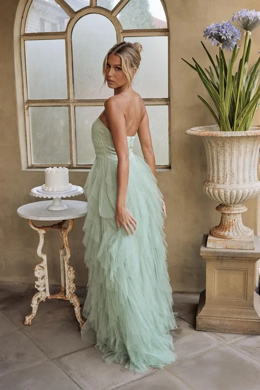 Sage Strapless Tulle Maxi Dress