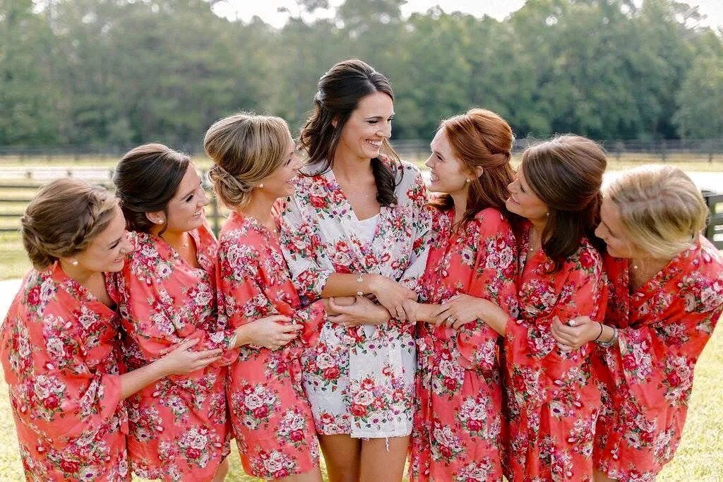 Sale! Bridesmaid Robe Set of 10, Floral Bridesmaid Robes, Bridesmaid Gift, Bride Robe, Burgundy Robe, Floral robes, Bridesmaid Robe