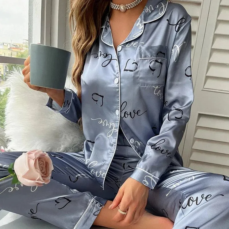 Satin Flamingo Print Pajamas