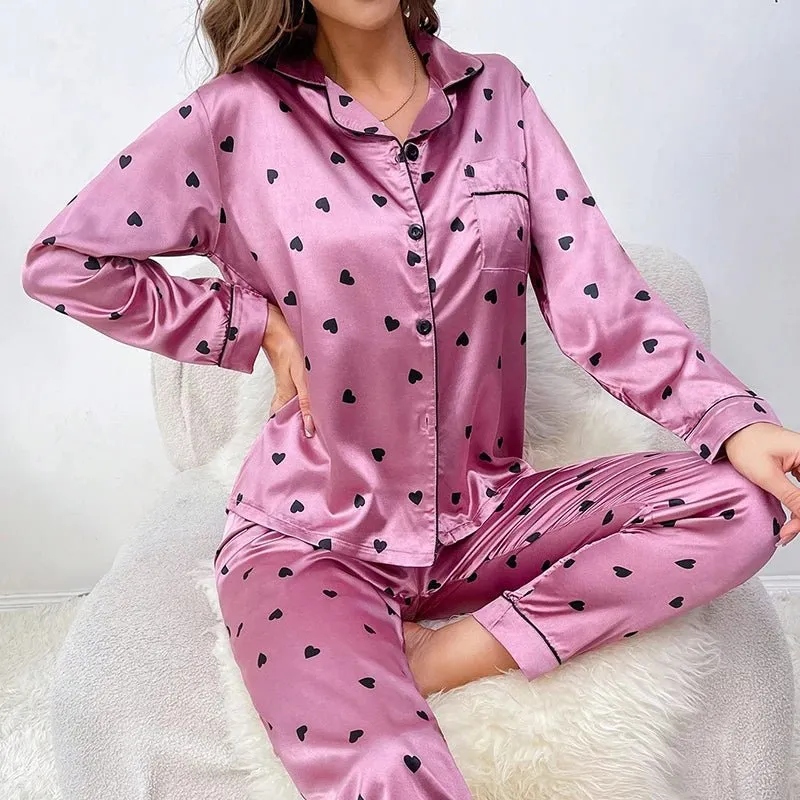 Satin Flamingo Print Pajamas