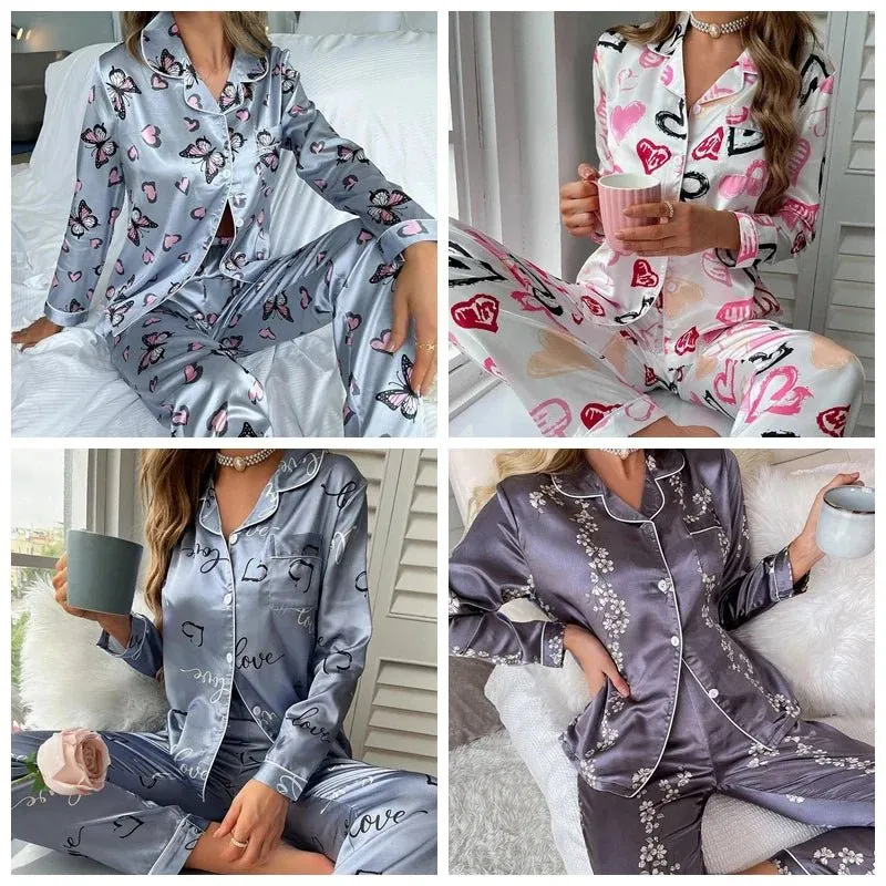 Satin Flamingo Print Pajamas