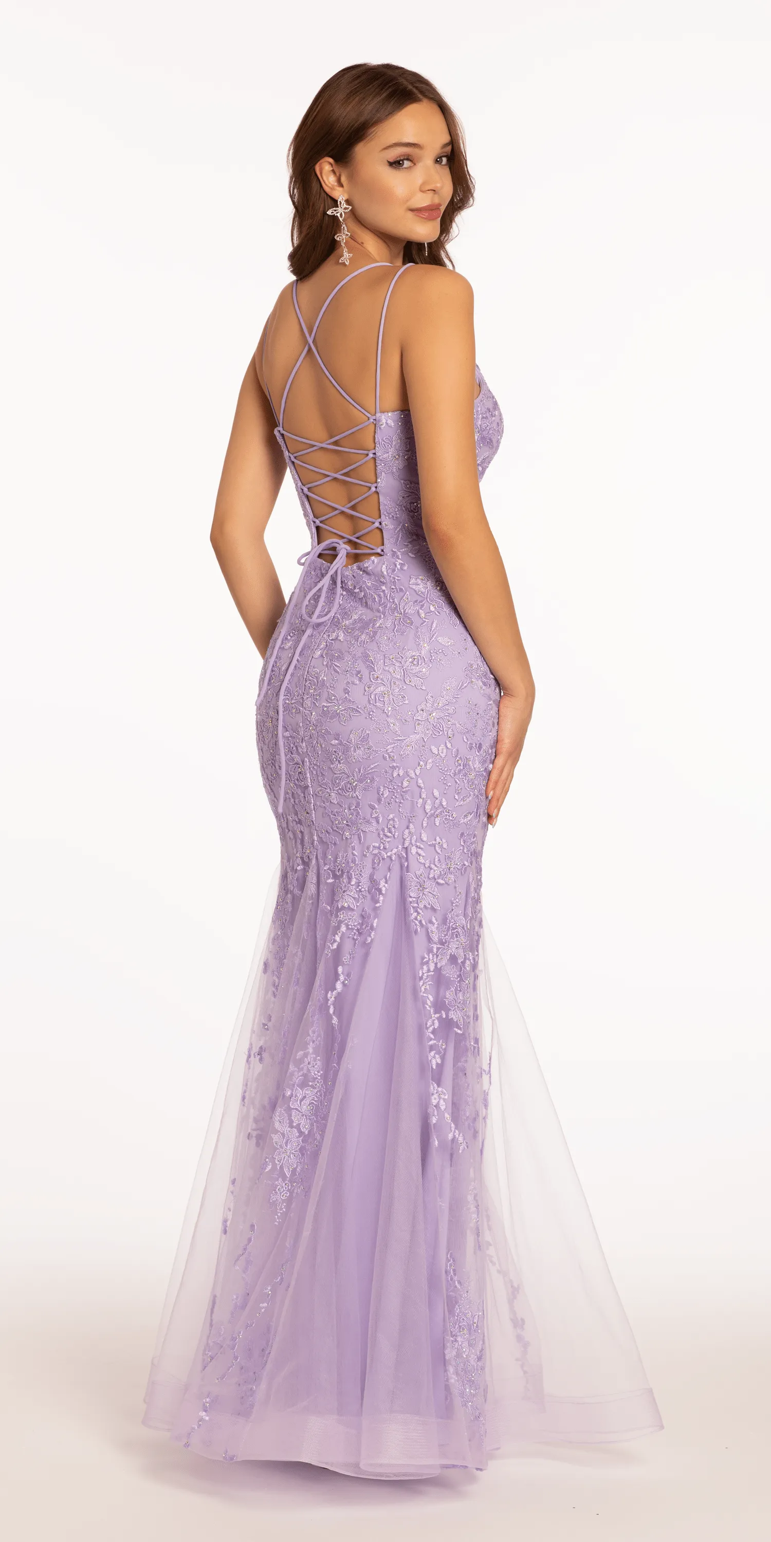 Scoop Neck Embellished Mesh Mermaid Dress with Appliques