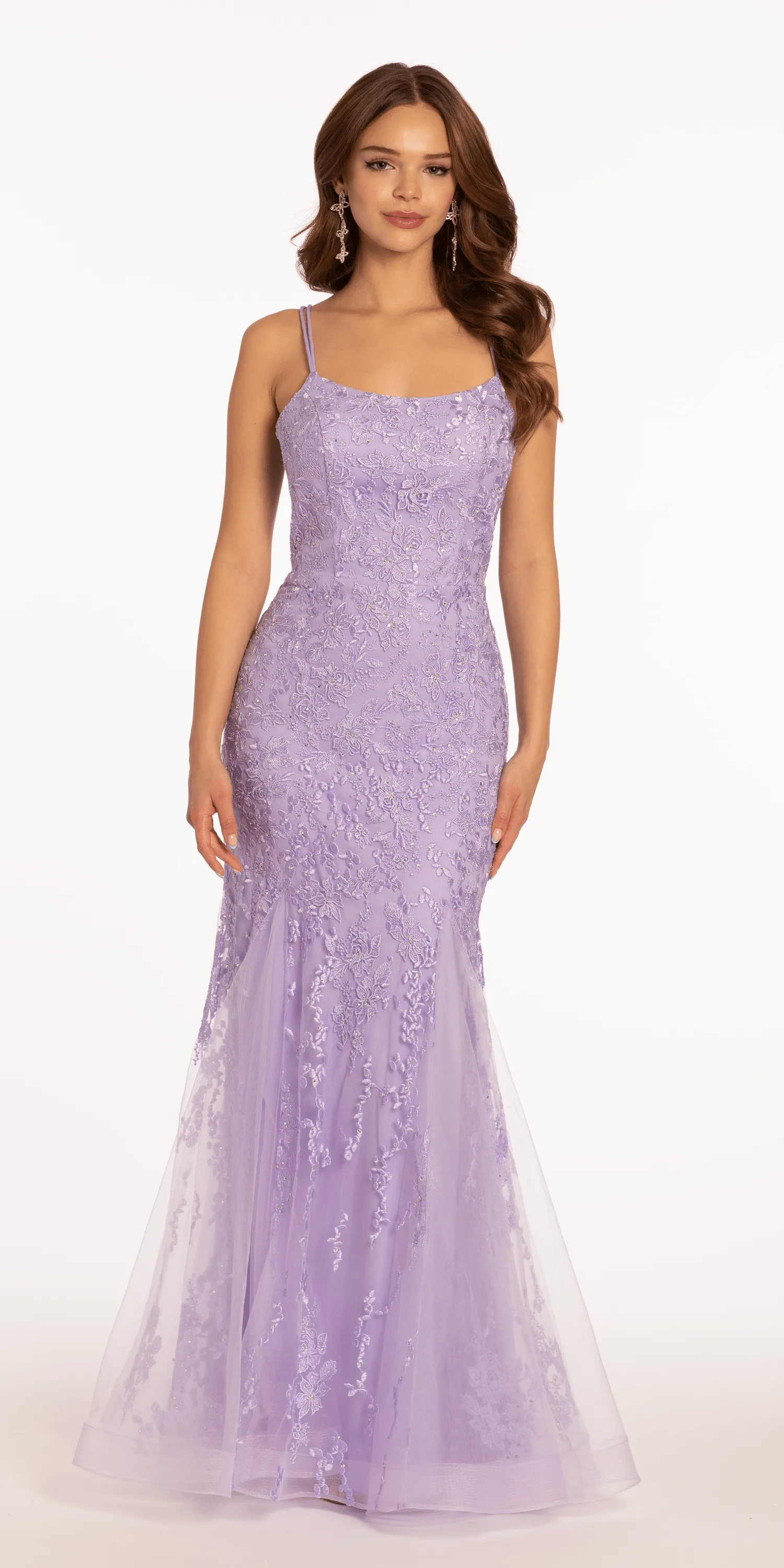 Scoop Neck Embellished Mesh Mermaid Dress with Appliques