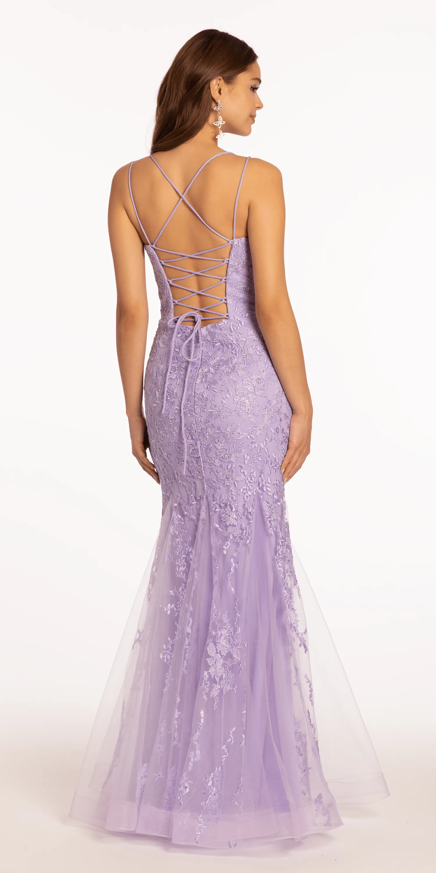 Scoop Neck Embellished Mesh Mermaid Dress with Appliques