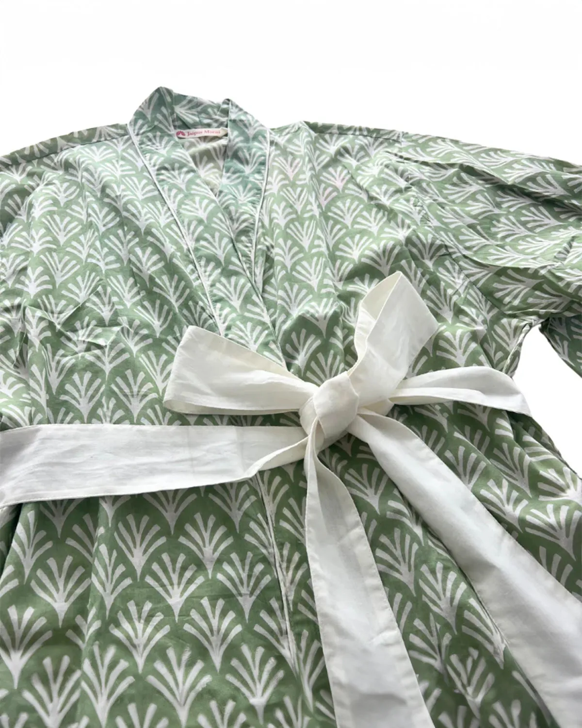 SECONDS | Block Print Cotton Robe | Soft Sage | No Beltloops