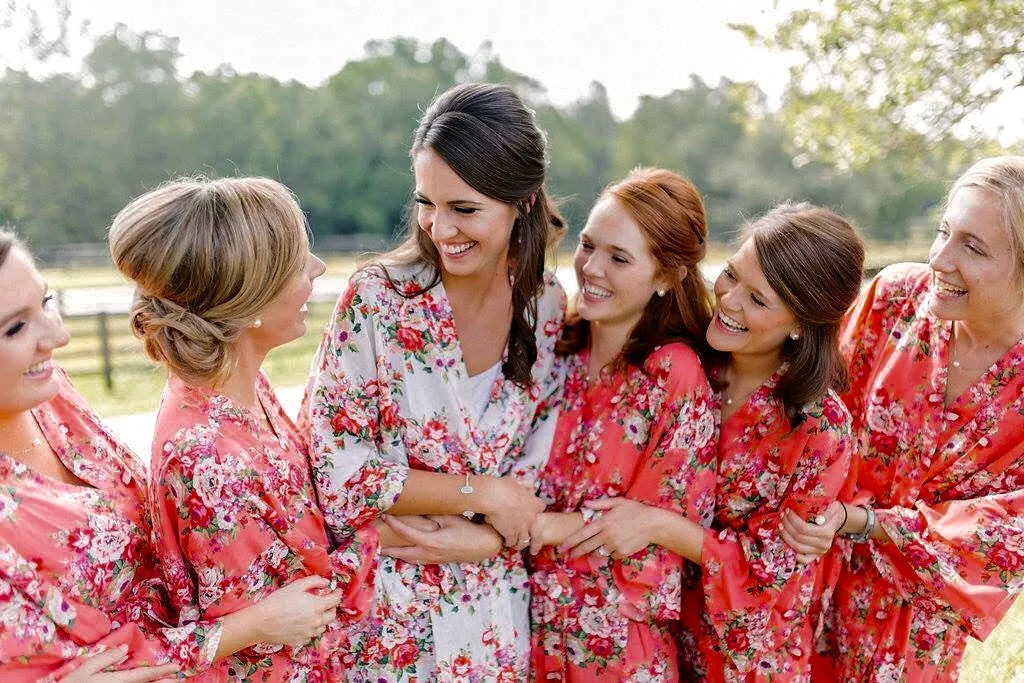 Set of 8 Bridesmaid Floral Robe, Bridesmaid Gift, Bridal Party Gift, Floral Kimono robe, Bridesmaid Cotton Robe, Cotton Floral Robe