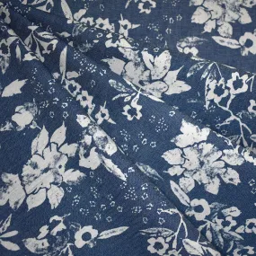 Silhouette Floral Print Denim Shirting Indigo