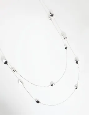 Silver Long Layered Station Necklace