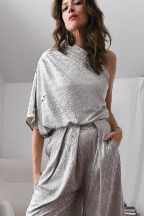 Silver One Shoulder Top