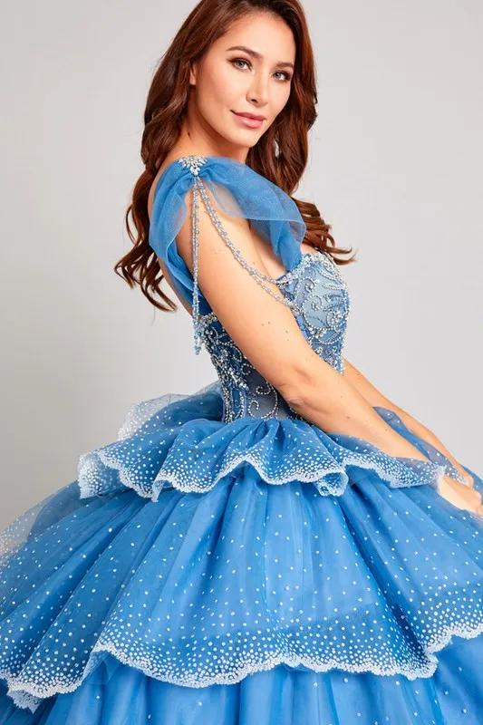 Slate Blue Embellished Sweetheart Neckline Quinceanera Ball Gown