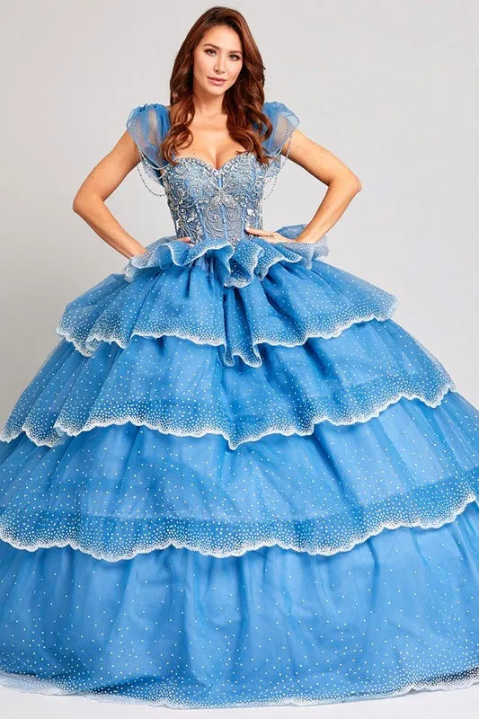 Slate Blue Embellished Sweetheart Neckline Quinceanera Ball Gown