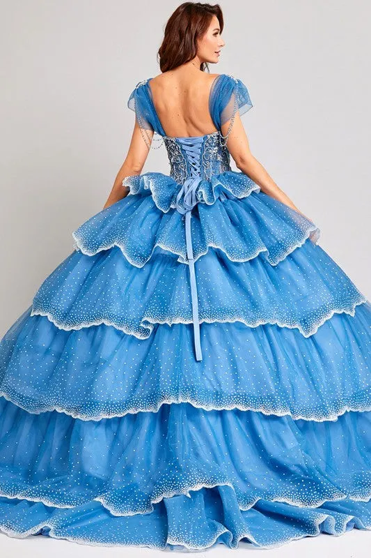 Slate Blue Embellished Sweetheart Neckline Quinceanera Ball Gown