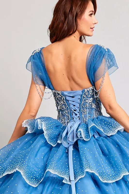 Slate Blue Embellished Sweetheart Neckline Quinceanera Ball Gown