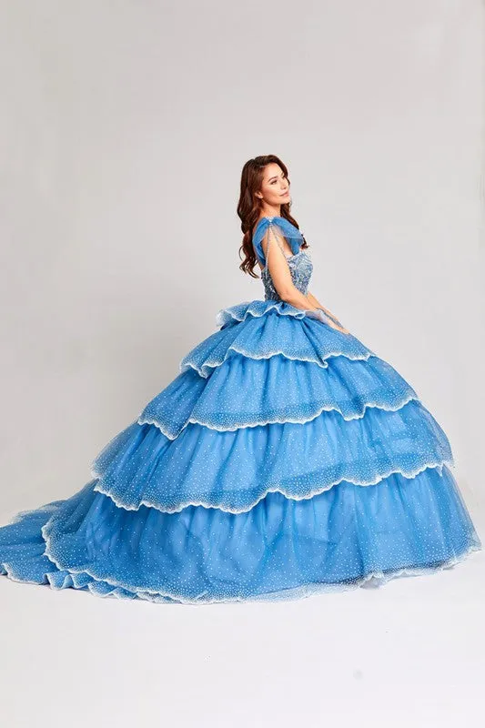 Slate Blue Embellished Sweetheart Neckline Quinceanera Ball Gown