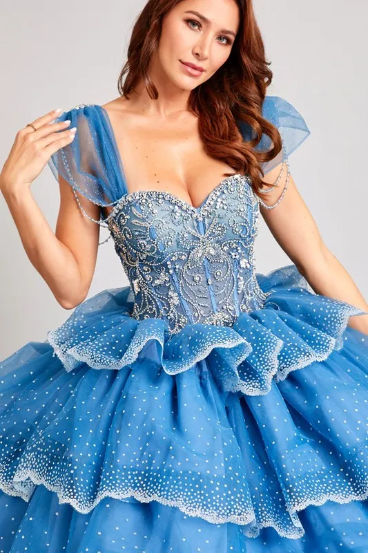 Slate Blue Embellished Sweetheart Neckline Quinceanera Ball Gown