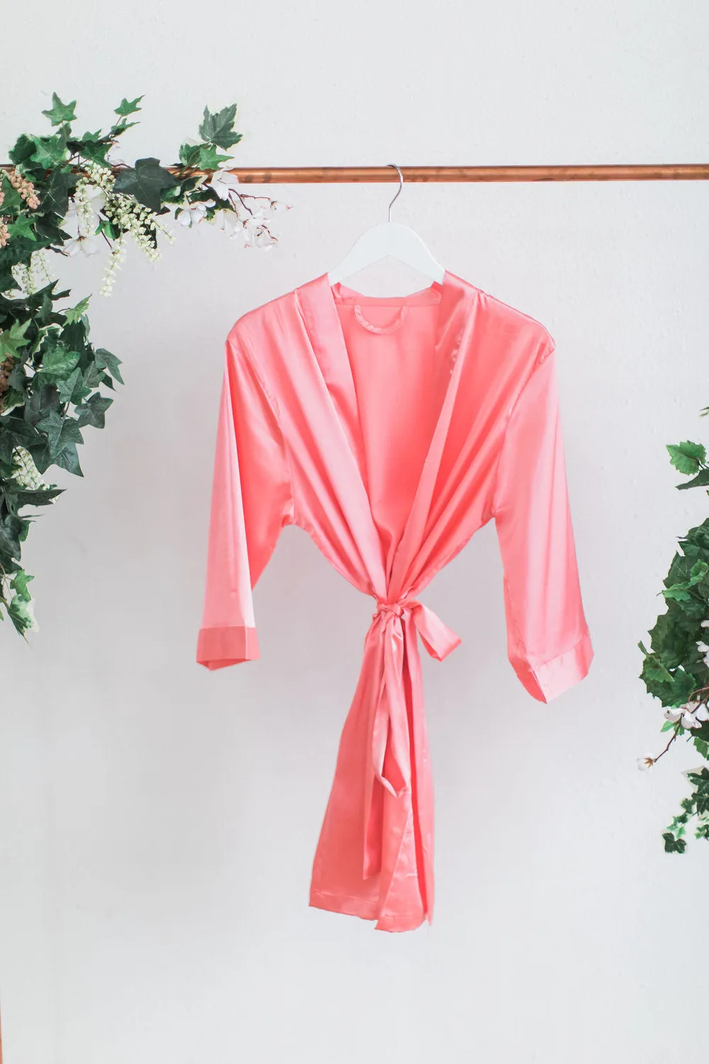 Solid Coral Satin Bridesmaid Robe