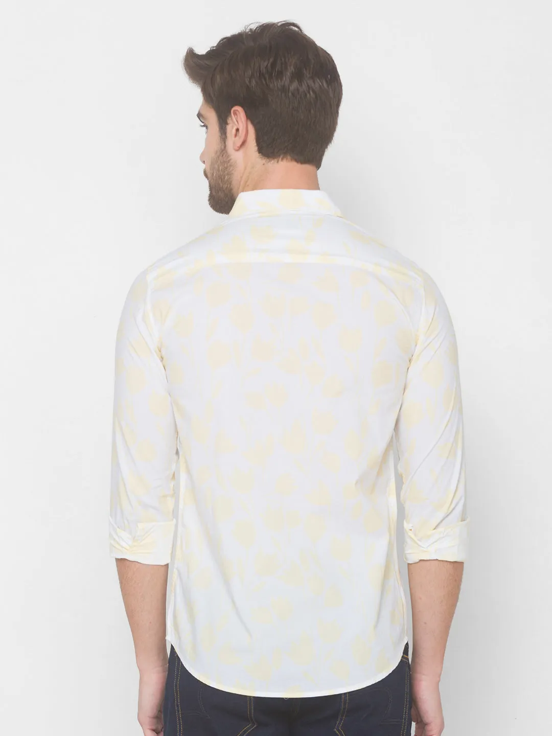 Spykar Men Pastel Yellow Cotton Shirts (Slim)