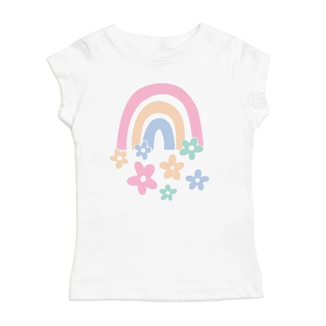 Sweet Wink Rainbow Flowers Short Sleeve Shirt - White