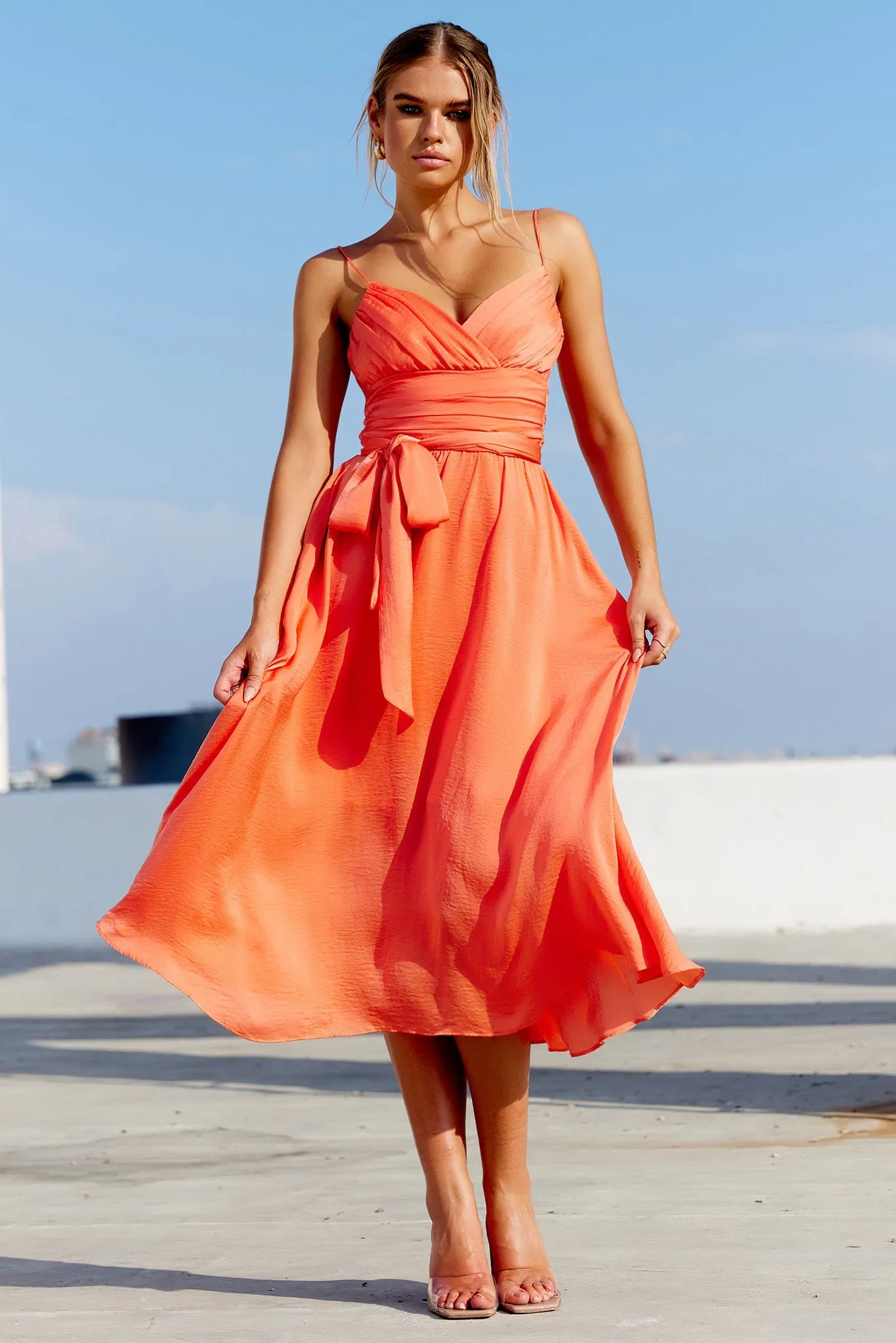 Switch Up Midi Dress - Tangerine