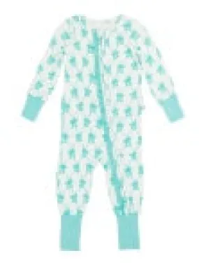 Teal Fairytale Bows Ruffled Footie