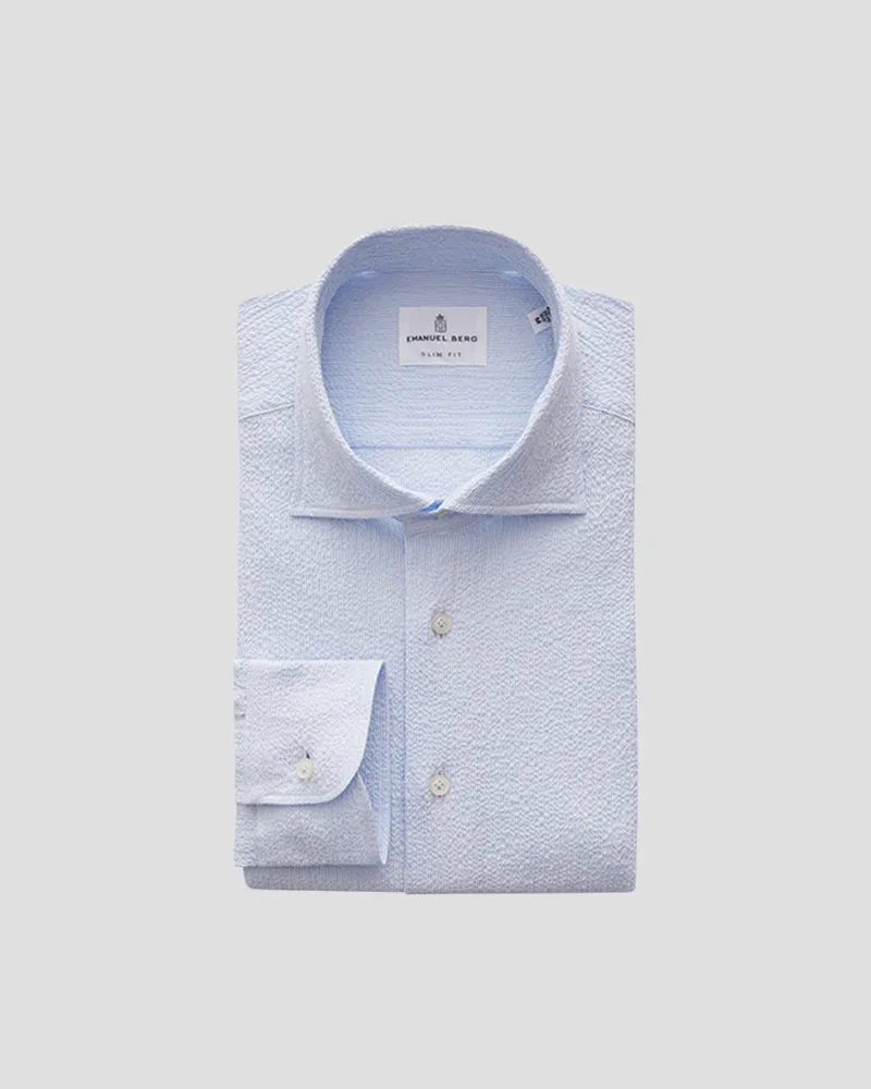 TEXTURED CRINKLE HYBRID SHIRT - LIGHT PASTEL BLUE