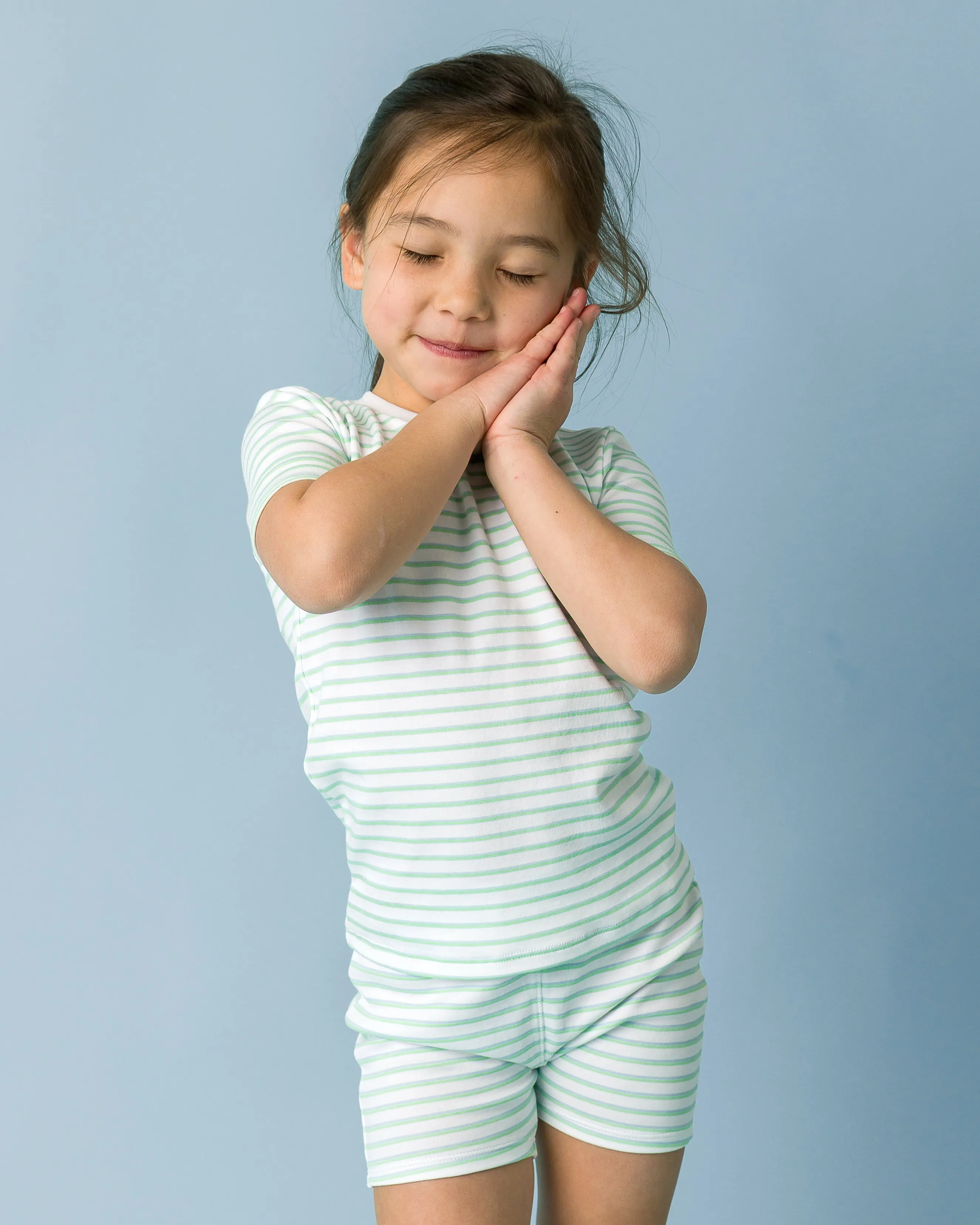 The Organic Short Sleeve Pajama Set [Mint Double Stripe]