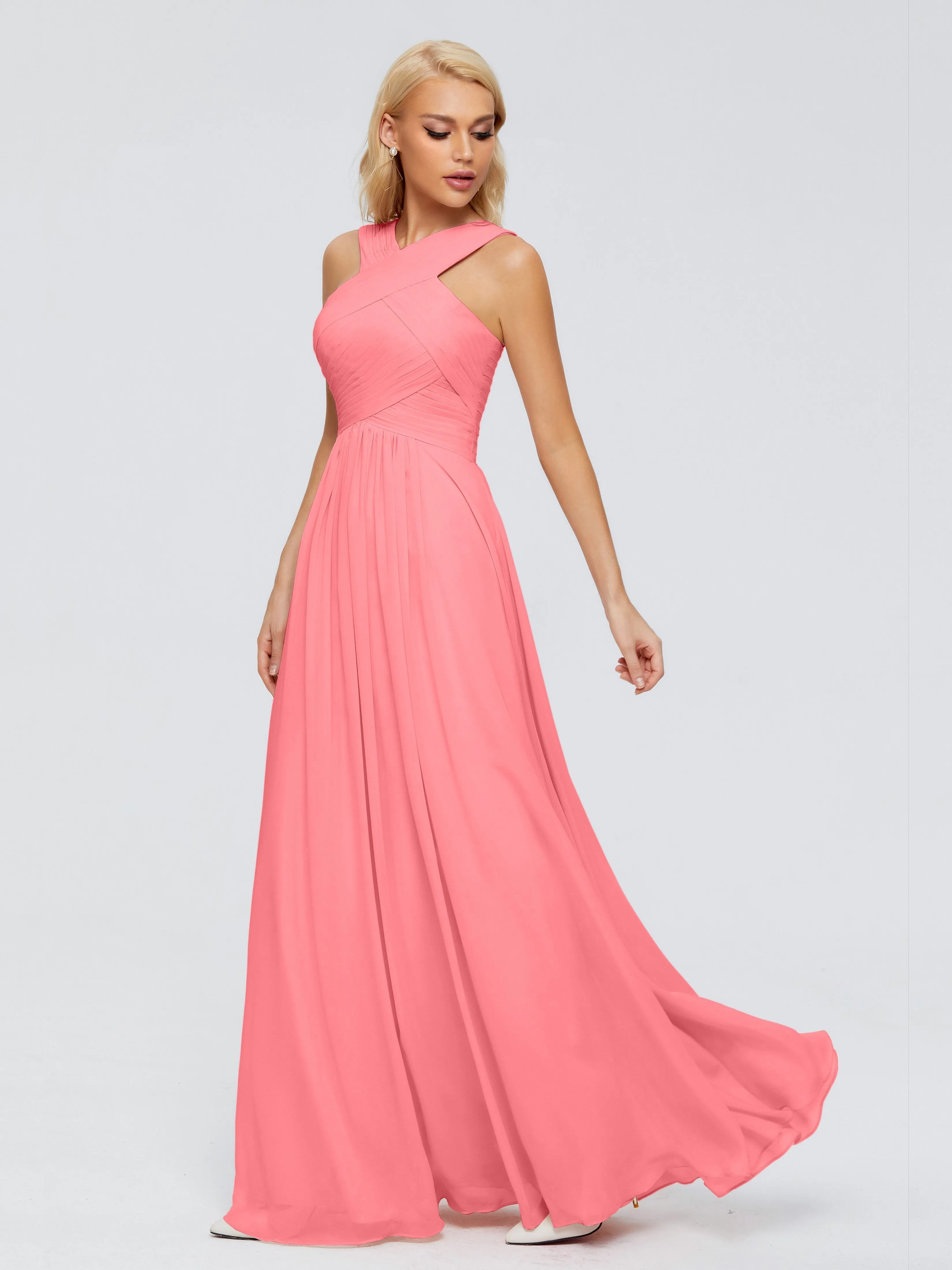 Watermelon Bridesmaid Dress Aliyah Charming A-Line Straps Chiffon Bridesmaid Dresses