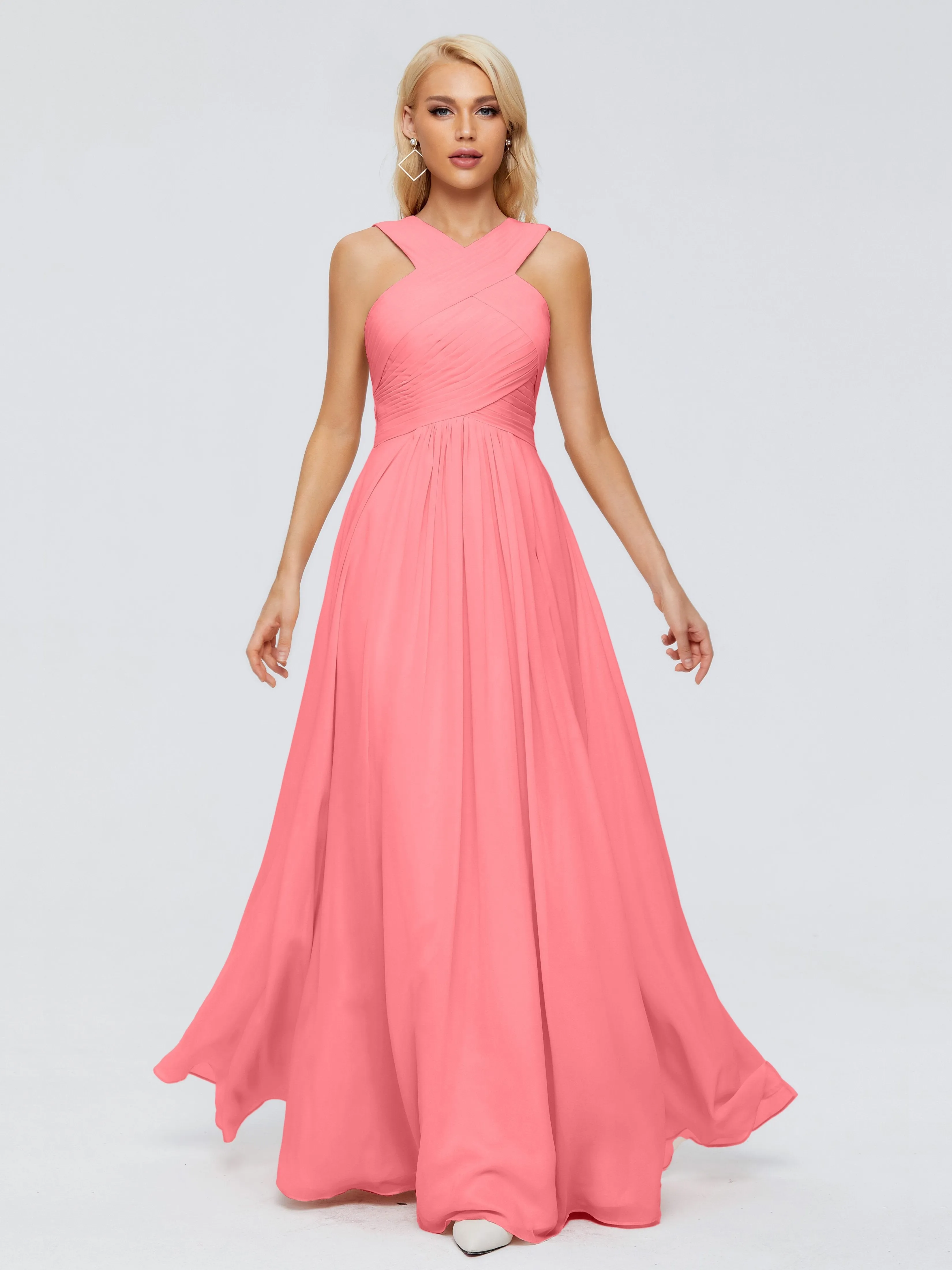 Watermelon Bridesmaid Dress Aliyah Charming A-Line Straps Chiffon Bridesmaid Dresses