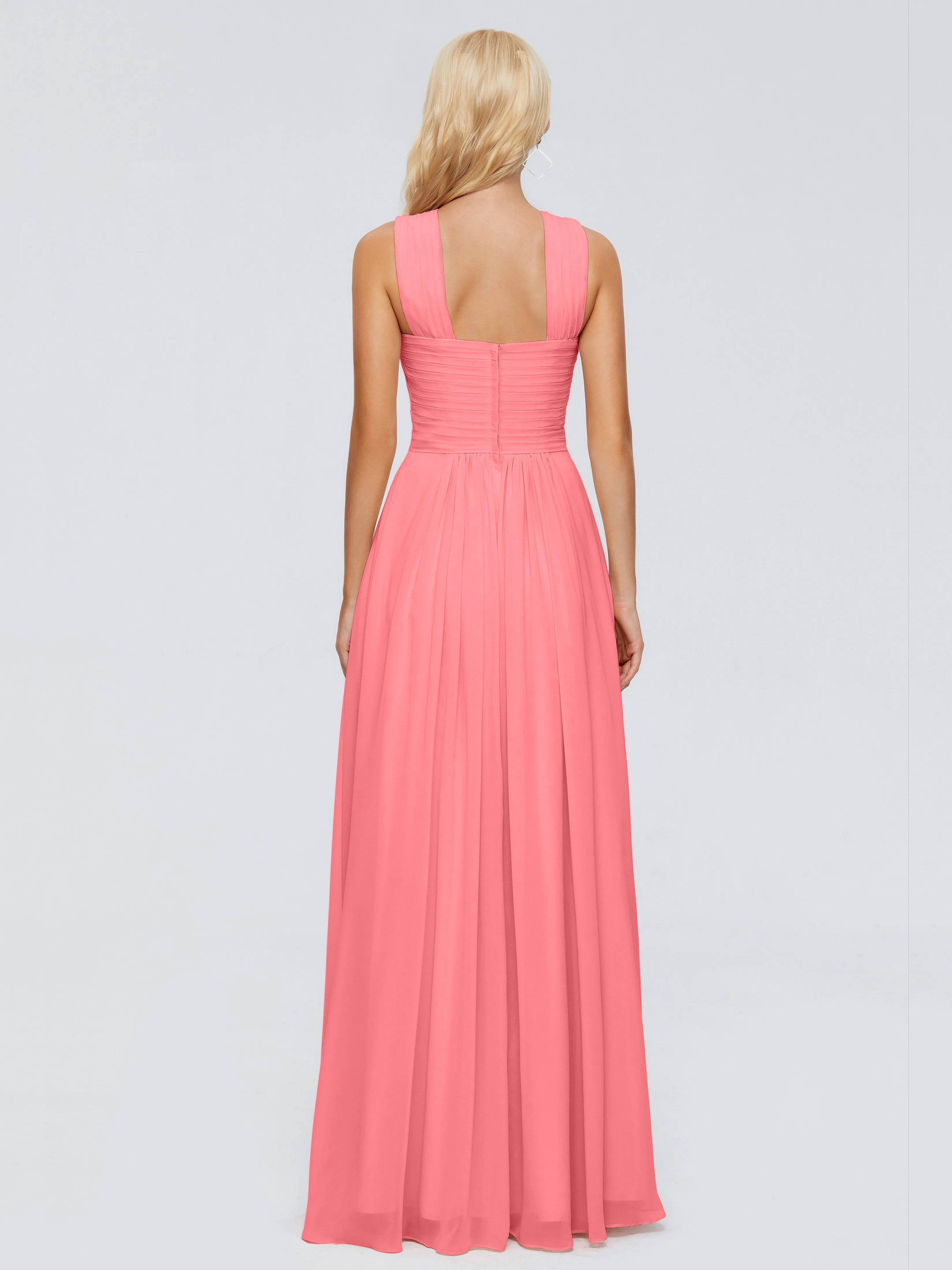 Watermelon Bridesmaid Dress Aliyah Charming A-Line Straps Chiffon Bridesmaid Dresses