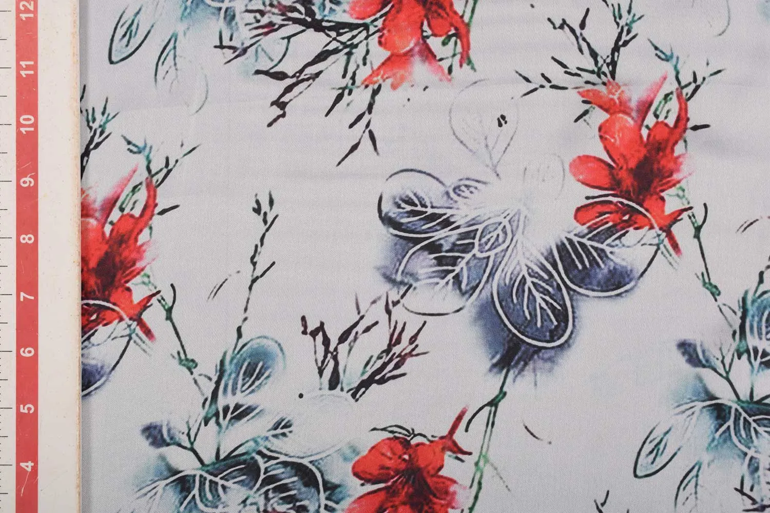 White Printed Goergette Satin Fabric