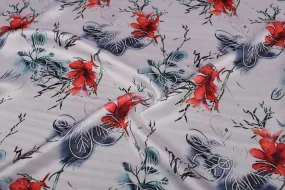 White Printed Goergette Satin Fabric