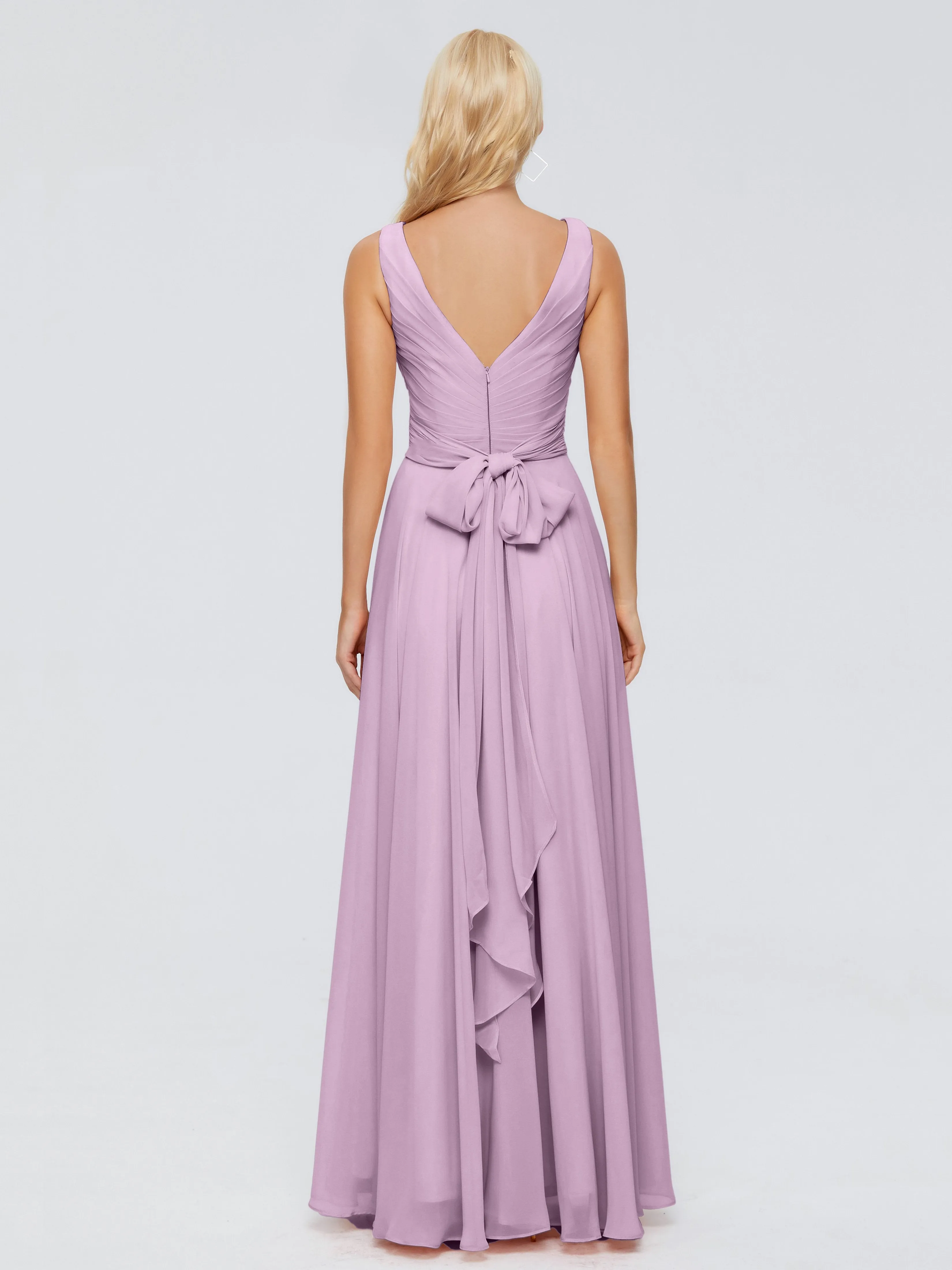 Wisteria Color Bridesmaid Dresses Ryleigh Flowy Chiffon Bridesmaid Dresses With Bow