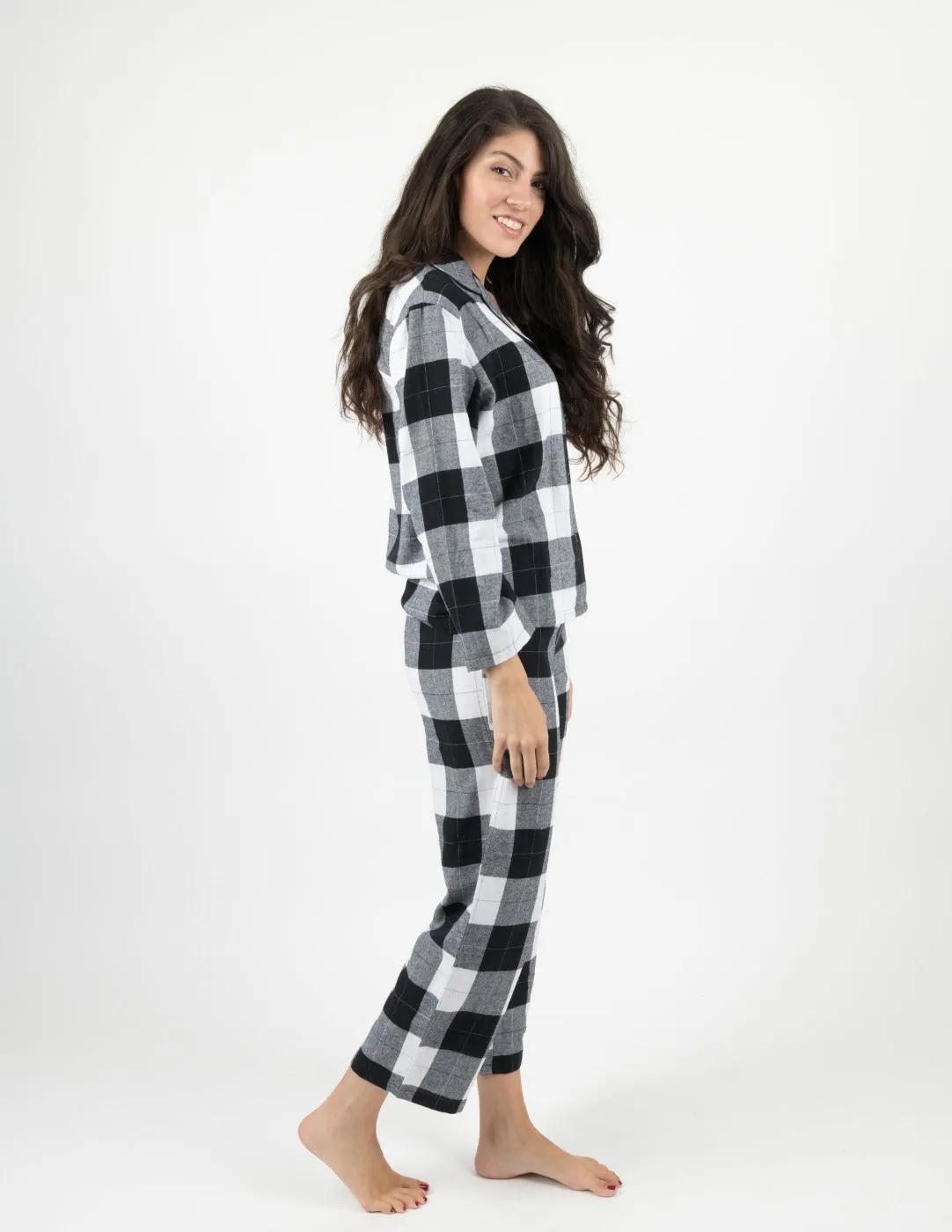 Women's Black & White Plaid Flannel Pajamas