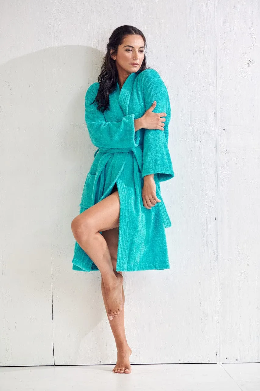 Women's Terry Cloth Cotton Turkish Bathrobe, Kimono Style, Comfort Soft & Fast Dry, (AQUA)