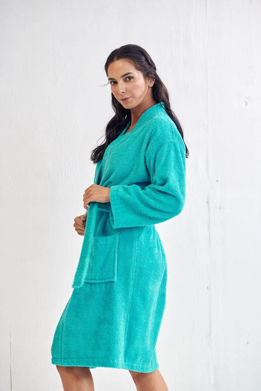 Women's Terry Cloth Cotton Turkish Bathrobe, Kimono Style, Comfort Soft & Fast Dry, (AQUA)