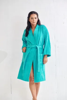 Women's Terry Cloth Cotton Turkish Bathrobe, Kimono Style, Comfort Soft & Fast Dry, (AQUA)