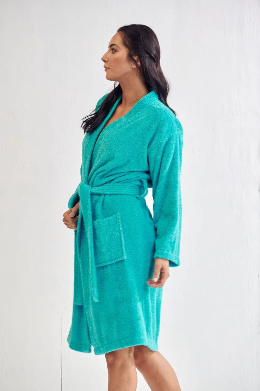 Women's Terry Cloth Cotton Turkish Bathrobe, Kimono Style, Comfort Soft & Fast Dry, (AQUA)