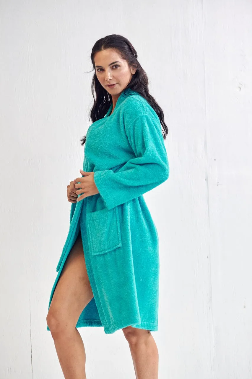 Women's Terry Cloth Cotton Turkish Bathrobe, Kimono Style, Comfort Soft & Fast Dry, (AQUA)