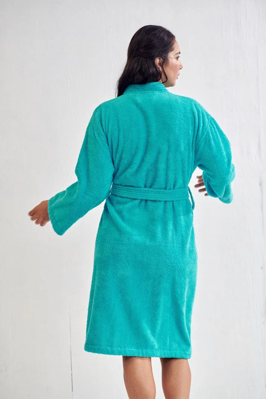 Women's Terry Cloth Cotton Turkish Bathrobe, Kimono Style, Comfort Soft & Fast Dry, (AQUA)